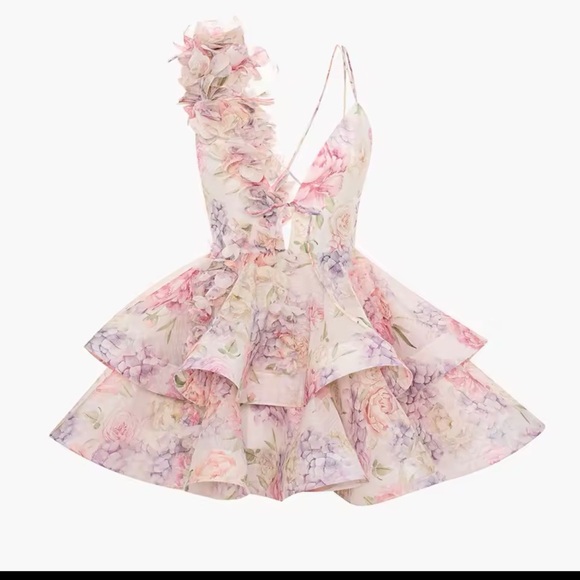 Spring like Zimmermann Floral Pink Ruffle Dress - Picture 2 of 5